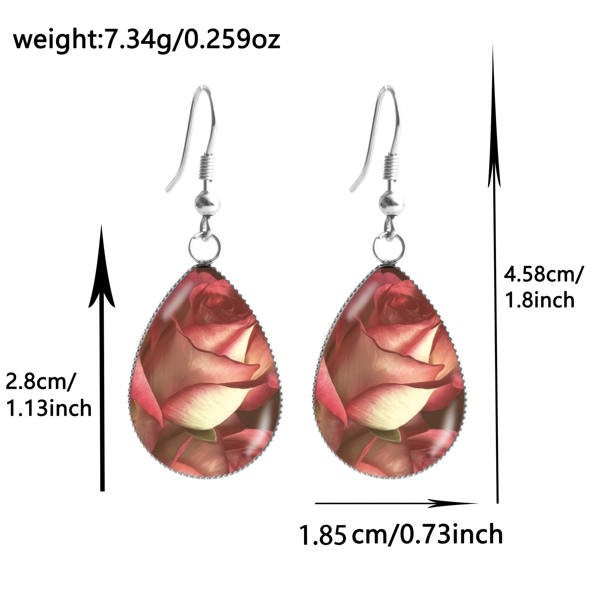 Warm-Toned Pink Rose Teardrop Earrings, Vintage Style